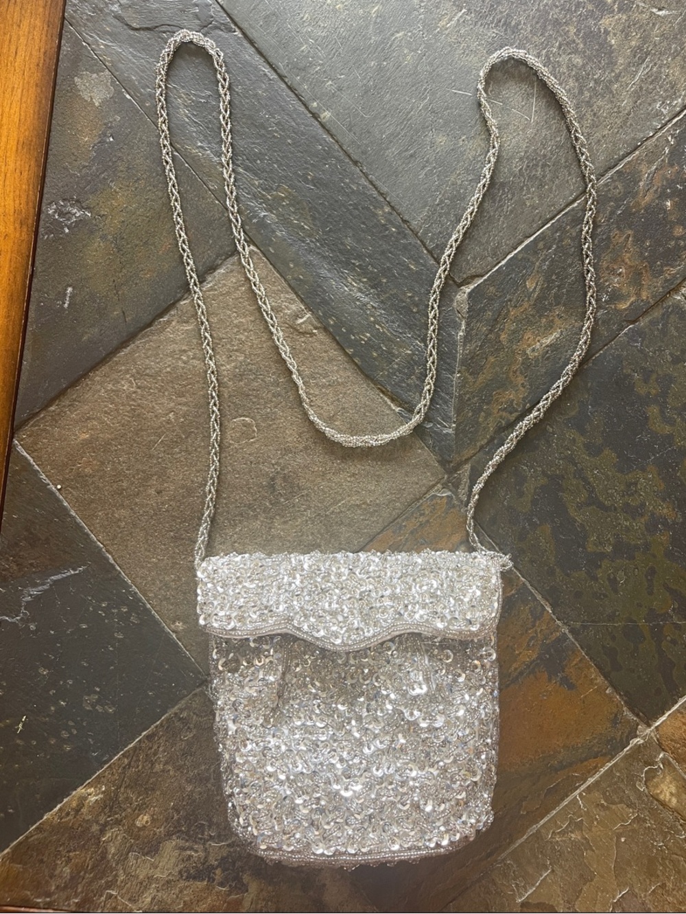 Silver Beaded Mini Crossbody Bag